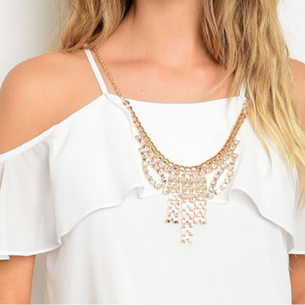 White Cold Shoulder Ruffle Shift Dress - Picture 4 of 8